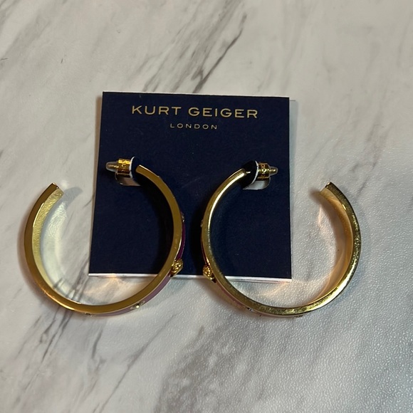 Kurt Geiger Pink gold rhinestone large hoop earrings studs jewelry eagle - Picture 3 of 6